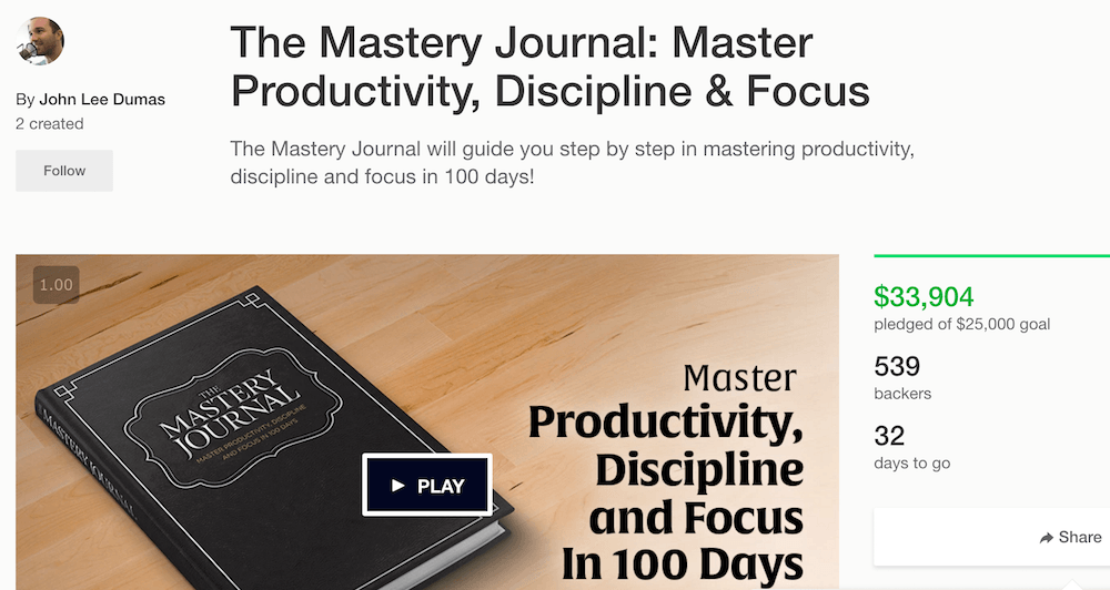 The Mastery Journal launch on Kickstarter