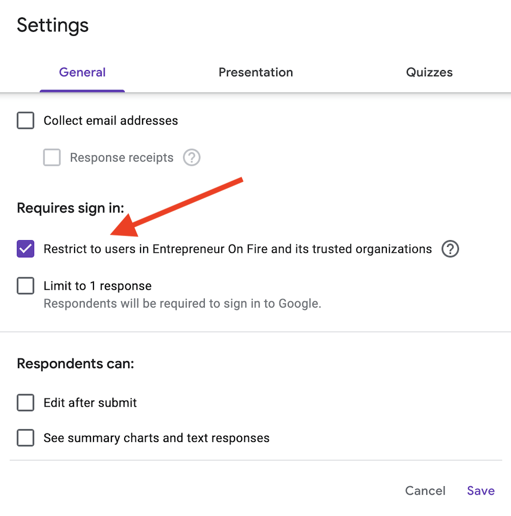 General Settings - Google Forms