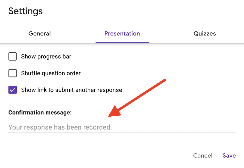 Presentation Settings - Google Forms